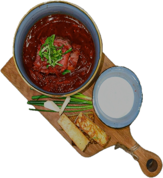 Борщ с ребром с чесночным бриошем